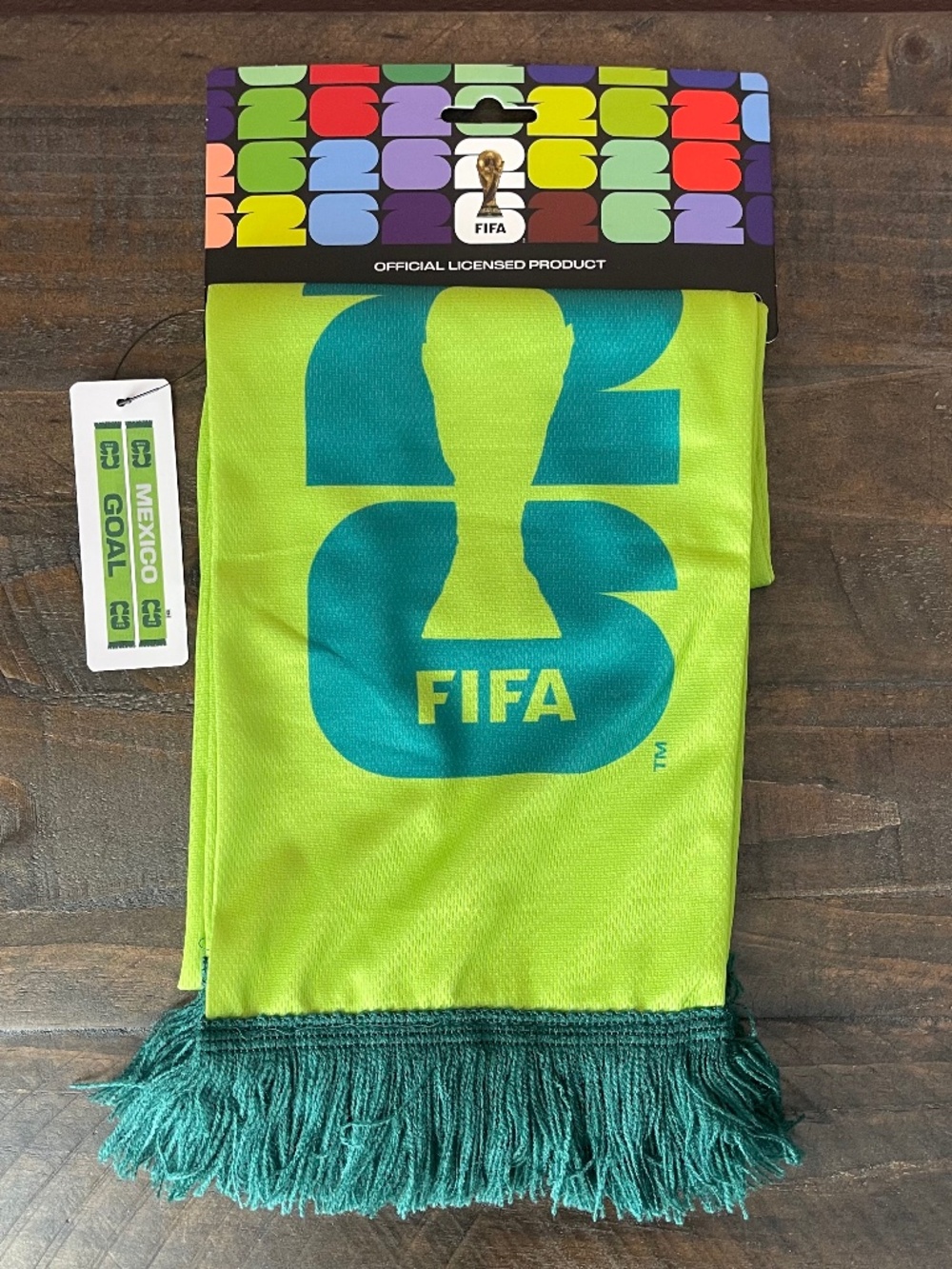 FIFA World Cup 2026 Mexico "GOAL" Fan Scarf-Vibrant Green w/ Dark Green Fringe